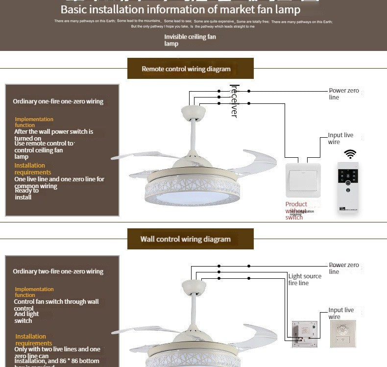 QUKAU modern chandelier ceiling fan light 42 inch